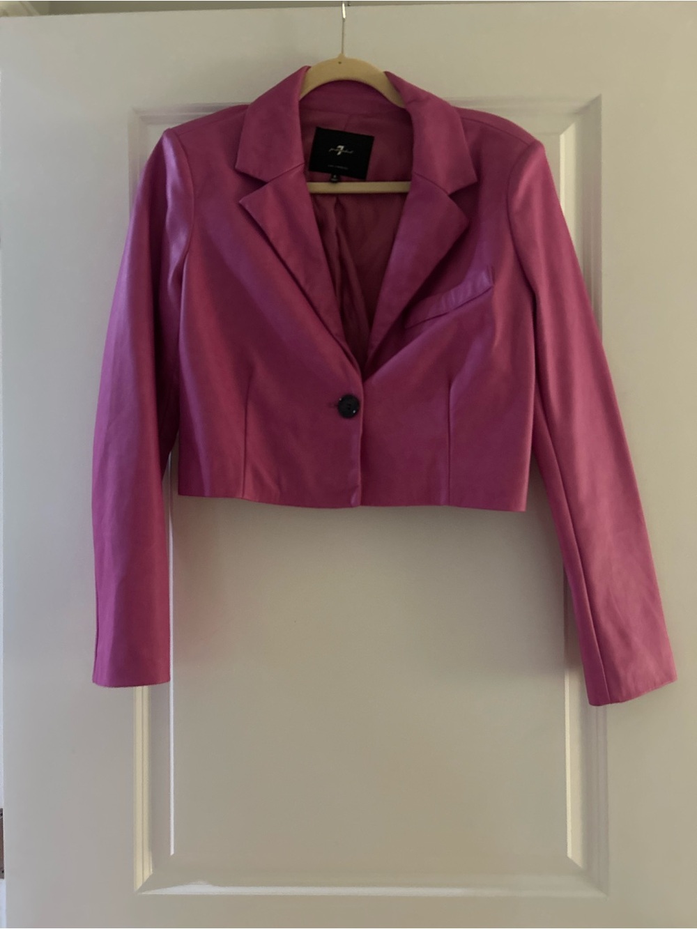 7 For All Mankind Fuchsia Cropped Leather Blazer